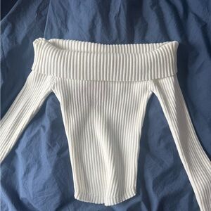 Edikted White Ribbed Off-Shoulder Top